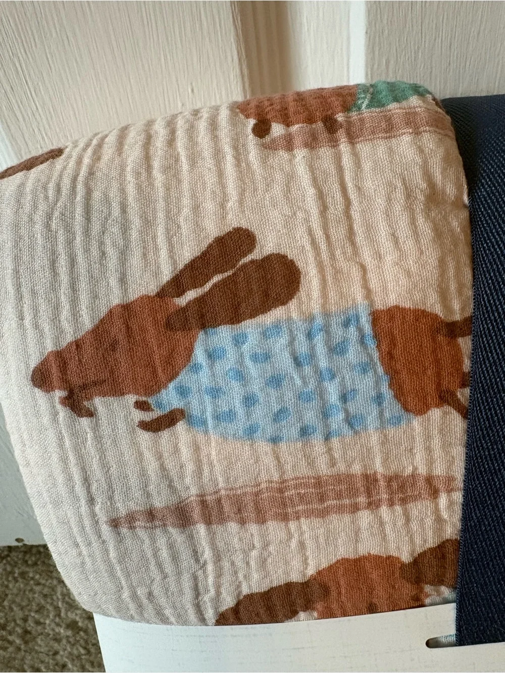 Dachshund Cotton Gauze Throw - Pink, Blue & Green